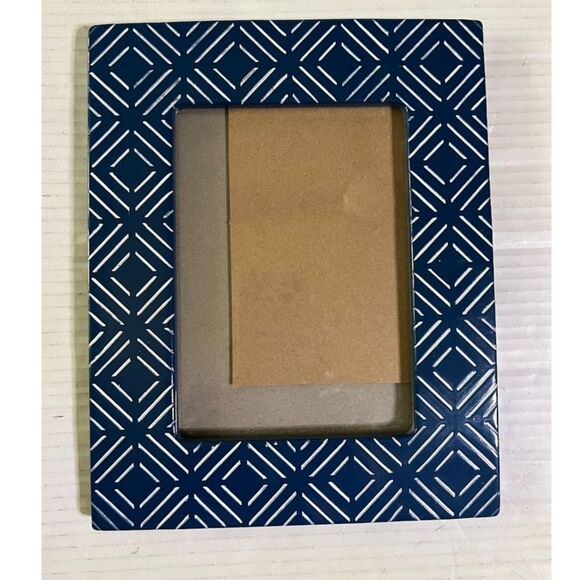 New View Gift Blue/White Ceramic Colorful Modern Geometric  5" x 7" Photo Frame - Picture 1 of 3